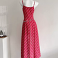 2025 new style temperament waist slim red plaid long suspender dress R2020