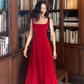 Retro red suspender dress with elegant waist and square neck, gentle A-line long skirt R1431