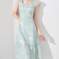 Temperament dress new summer French waist high-end mid-length niche design printed skirt R4262