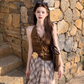 Fairy temperament outfit a complete set of halter neck small vest plaid large swing skirt two-piece suit R1705