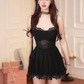 Sexy hot girl lace suspender dress female 2025 pure desire bottoming a-line short skirt R1058
