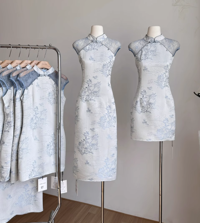 New Chinese style short skirt waist slimming Chinese style lace cheongsam dress R2078