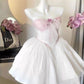Pink tube top waist slim fit puffy skirt princess short skirt homecoming dress R3939