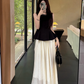 Fairy retro new Chinese suit sleeveless black vest blouse top high waist skirt two-piece suit R1713