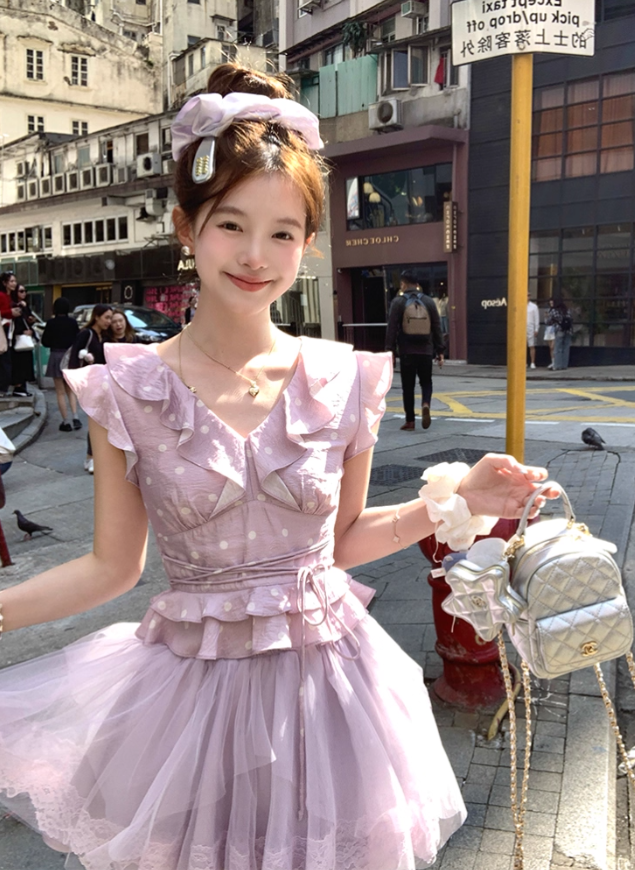 High waist short A-line pleated mesh skirt for women summer French style tall and slim skirt R4823