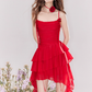 French flower tie ruffled collar suspender dress R4542