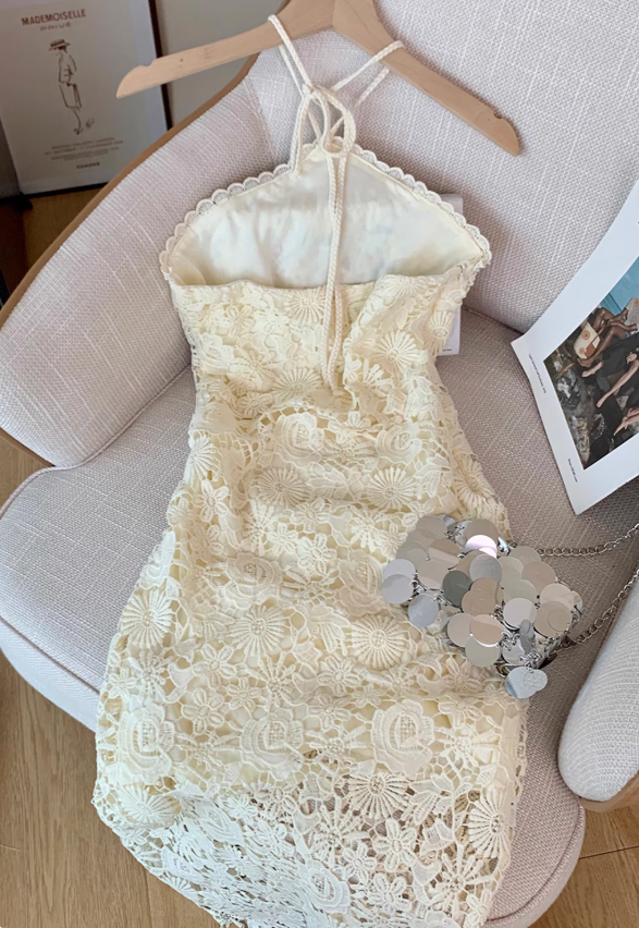 Pure desire style lace halter neck dress for women new style waist slimming sexy slim hip skirt R3995