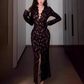 Sexy hot girl lace strap V-neck dress 2025 waist-hugging hip-wrapped slit long skirt R1205
