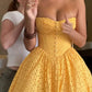 Yellow tube top slim waist princess dress homecoming dress R3650