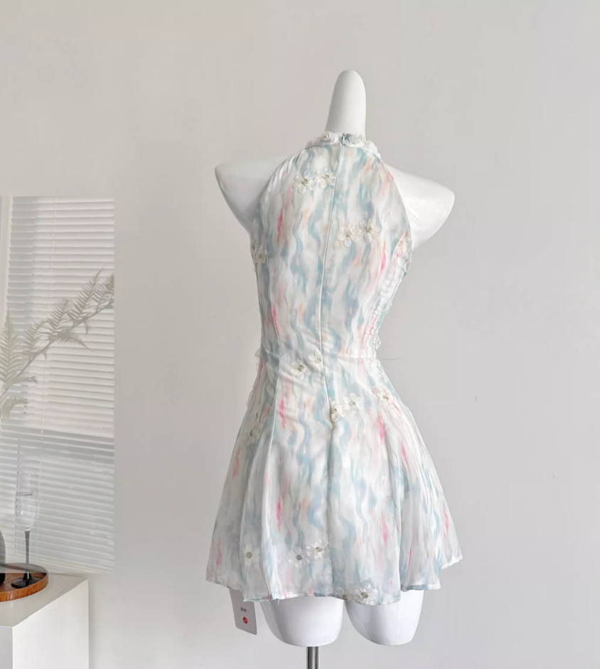 Summer sweet slim waist design short dress R2002