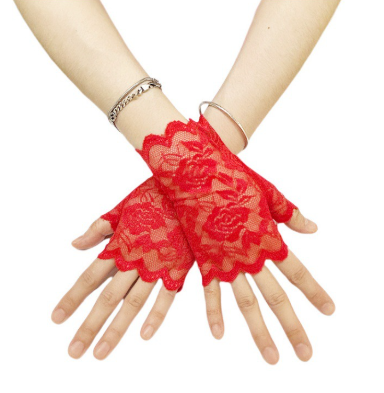 Women's Lace Fingerless Gloves Short Floral Wedding Party Formal Gloves     S6216