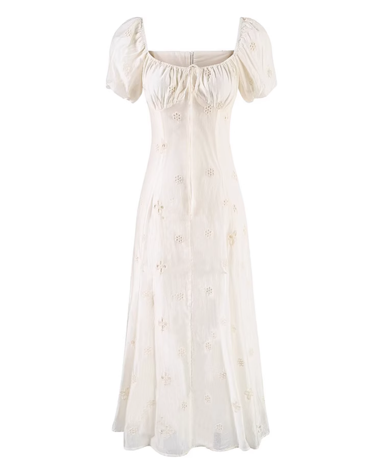 French tea break white embroidered dress 2025 new holiday style long dress R2592