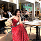 Temperament wear holiday skirt red plaid big swing tall long skirt suspender dress R1742