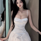 Pure desire style sweet sexy girl low-cut suspender skirt small irregular waist slimming super fairy dress R3628