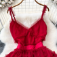 V-neck backless suspender dress waist a-line irregular mesh cake dress holiday long dress R0344