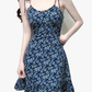 2025 Summer New Blue Floral Vacation Petite Short A-line Suspender Dress R0935