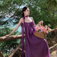 Purple beach dress backless dress loose chiffon suspender long dress seaside holiday dress R1595