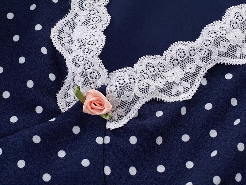 2025 Summer New Blue Polka Dot French V-neck Retro Temperament Long Dress R0947