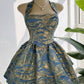 Blue and gold halter neck waist princess tutu homecoming dress R2845