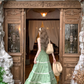 Green long round neck sleeveless suspender dress women's summer French temperament skirt R4742