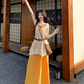 Artistic forest style layered beaded suspender long skirt travel wear dress knitted vest two-piece suit R1731
