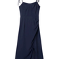 2025 Summer New French Retro Blue Waist Cross Pleated Suspender Dress R0971