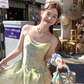 Mid-length chiffon waist-hugging sling neckline A-line dress summer French style slim temperament skirt R4737