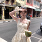 Women's romantic floral suspender dress sweet skirt R4948
