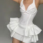 White suspenders sexy slim fit puffy mini skirt homecoming dress R2571