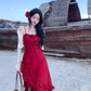 Large size French three-dimensional rose suspender dress high-end slim fit slit holiday dress R1847