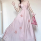 Large French pure pink flower dress beautiful suspender dress for seaside vacation R1827