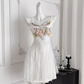 French seaside suspender dress white beautiful lace fishtail dress long skirt R2019