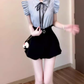 A complete set of outfits, skirt, blue striped shirt, flower bud short skirt, two-piece suit R0746