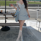 V-neck waist plaid suspender dress summer French temperament skirt R4951