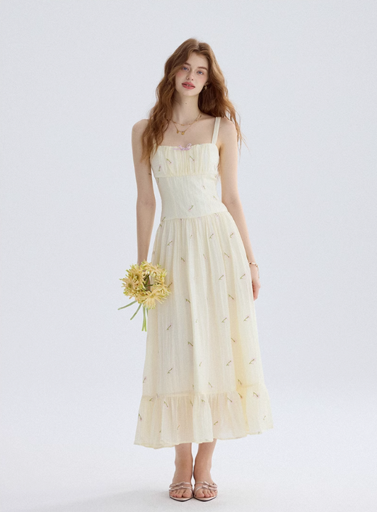 Floral dress high-end suspender dress design dress long skirt women summer R3452