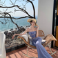 French holiday style purple flower hollow design tube top dress female seaside holiday sexy long dress R0305