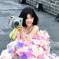 Pink tube top slim waist three-dimensional flower irregular skirt dress, prom dress R5295