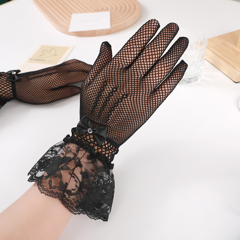 Halloween lace gloves bridal gloves bow hot diamond mesh sunshade sexy sleeves     S6275