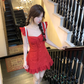 Red waist hollow suspender dress women's summer French temperament skirt R4700
