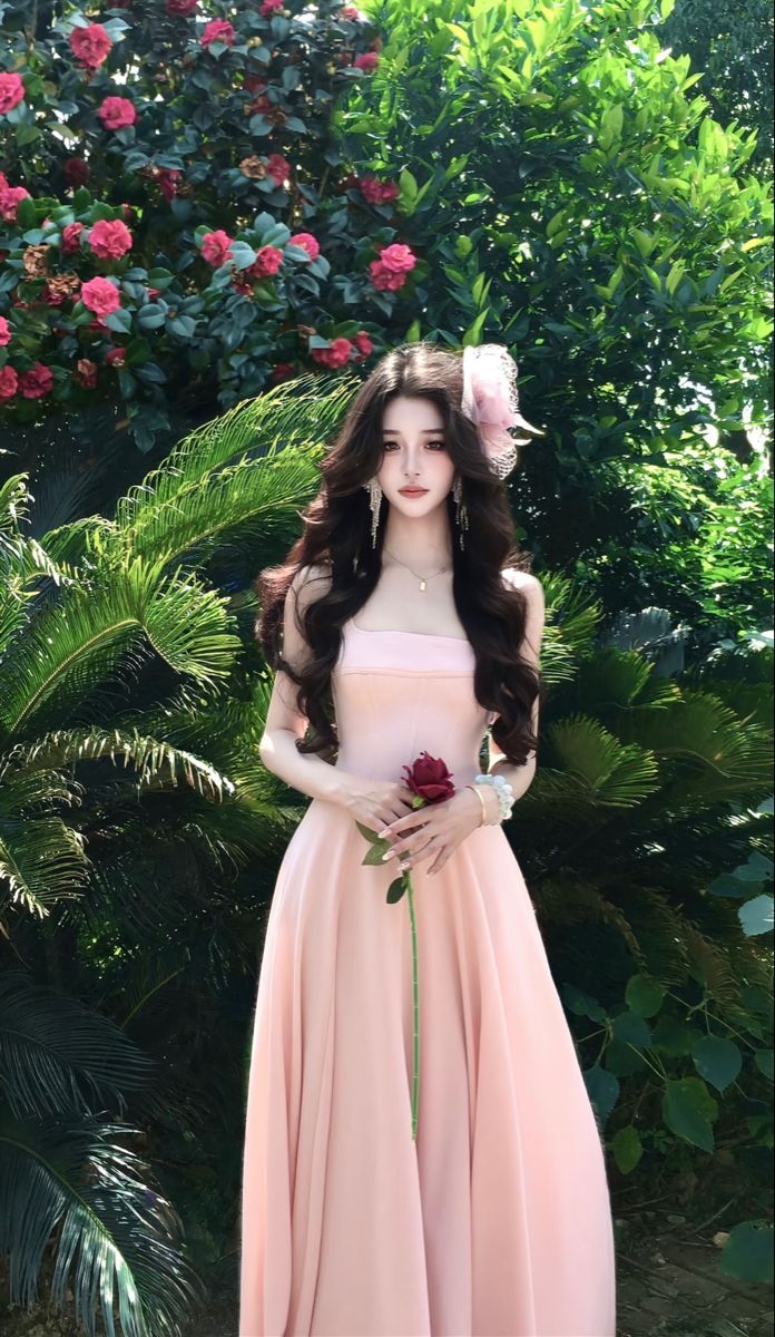 Cherry Blossom Pink Gentle Fairy Sling Waist Slim Fit A-Line Long Skirt Homecoming Dress R4028