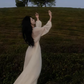 White dress, super fairy temperament chiffon skirt, waist slimming V-neck long sleeve long skirt R1707