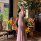 Fairy V-neck suspender dress heavy three-dimensional flower lace embroidery fishtail long skirt R1749