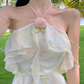 French style holiday sweet halter neck dress super fairy slim beach dress short style R1625