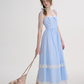 French plaid dress sleeveless long dress lace pastoral style suspender dress for women R3552