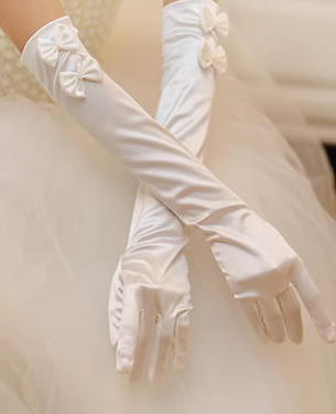 Off-white satin bow long wedding dress gloves     S6234