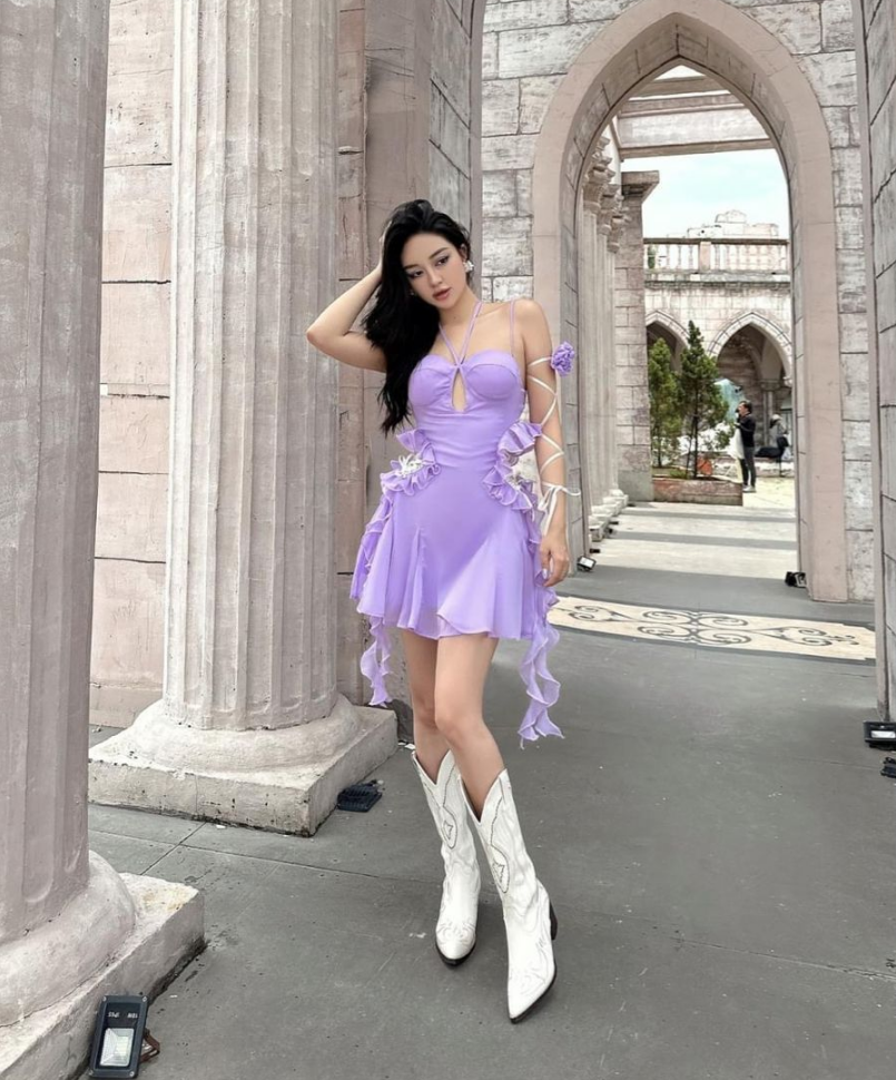 Purple halter neck tube top waist revealing sexy short skirt homecoming dress R3699