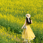 Travel wear women's yellow suspender dress gentle temperament super beautiful waist skirt R0437