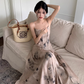 Fairy new Chinese style ink-dyed dress design backless holiday style suspender long dress R1724
