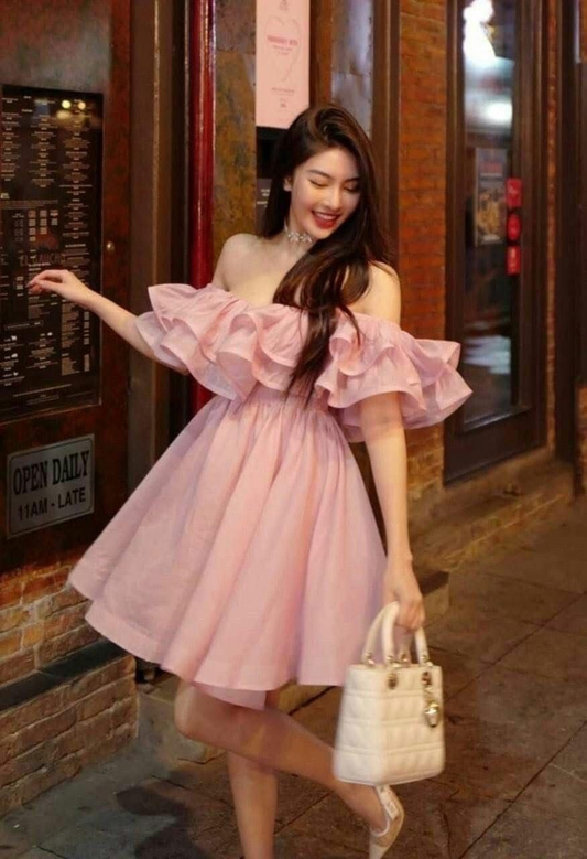 Puffy Tulle Pleated Women's Homecoming Dress Pink Waist Fitted Short Prom Gown Party Dress RS3411