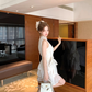 Apricot mid-length waist hollow embroidery polka dot dress summer French retro temperament skirt R4702